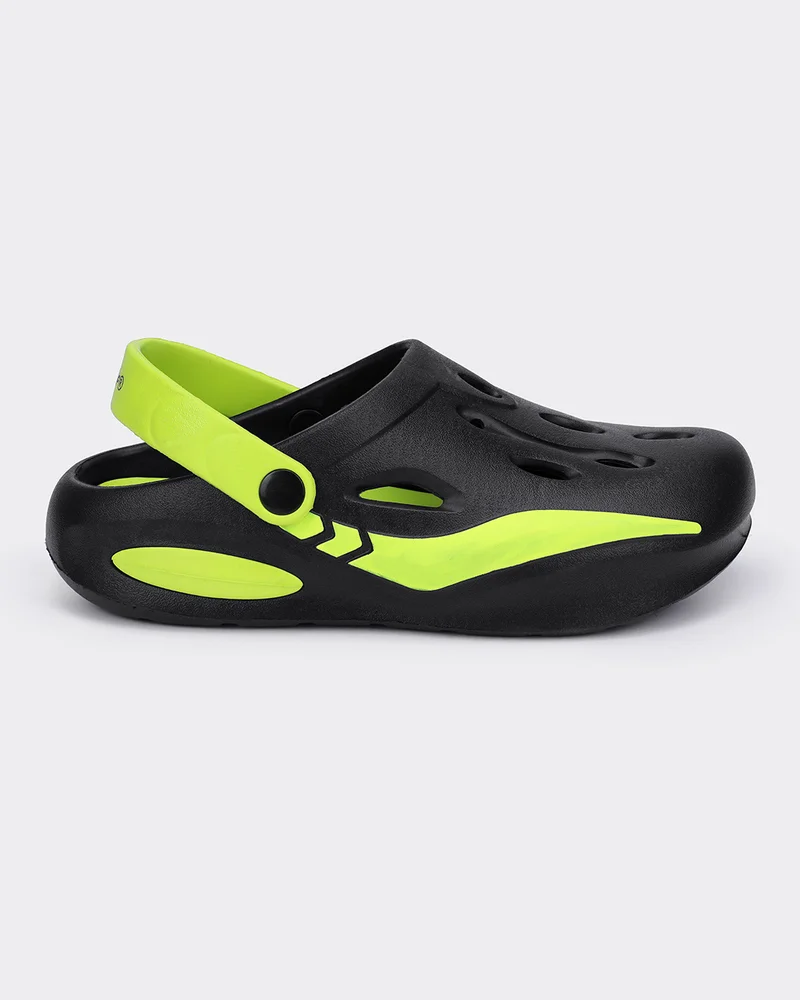 bewakoof Men's Black & Green Color Block Comfy Clogs